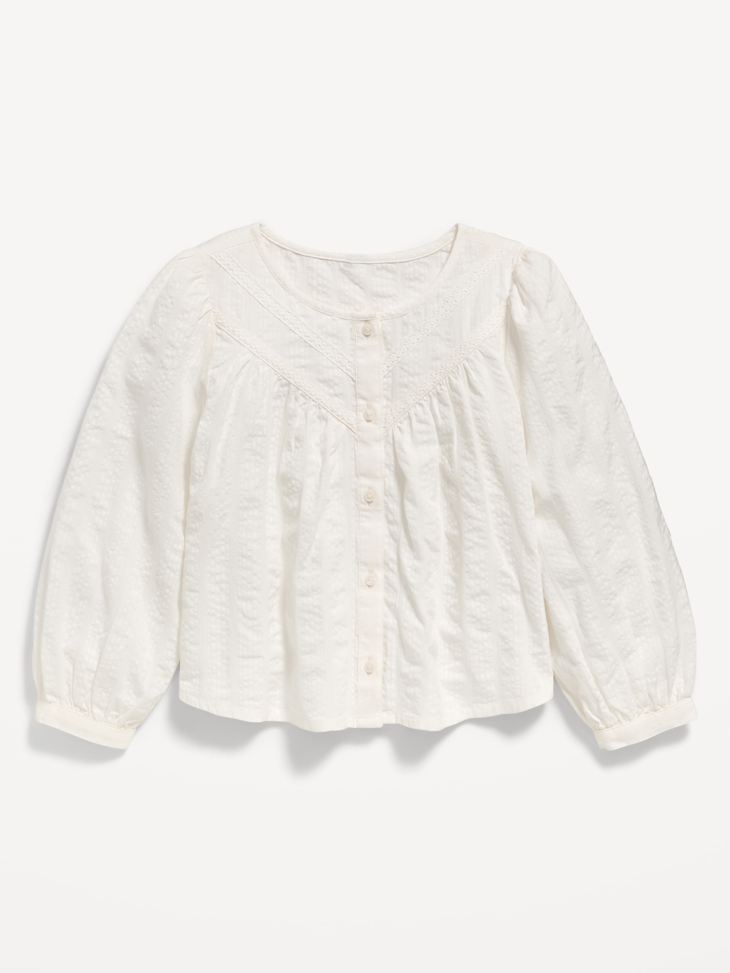 Long-Sleeve Lace Trim Button-Front Top for Girls