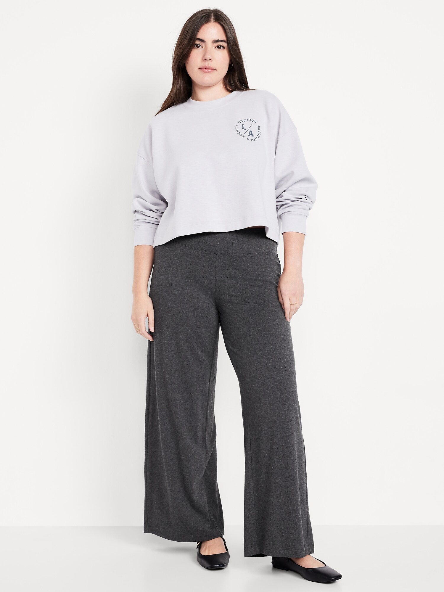 Женские леггинсы Old Navy Mid-Rise Jersey Super Wide-Leg, цвет: Тёмный меланжевый серый — фото 5
