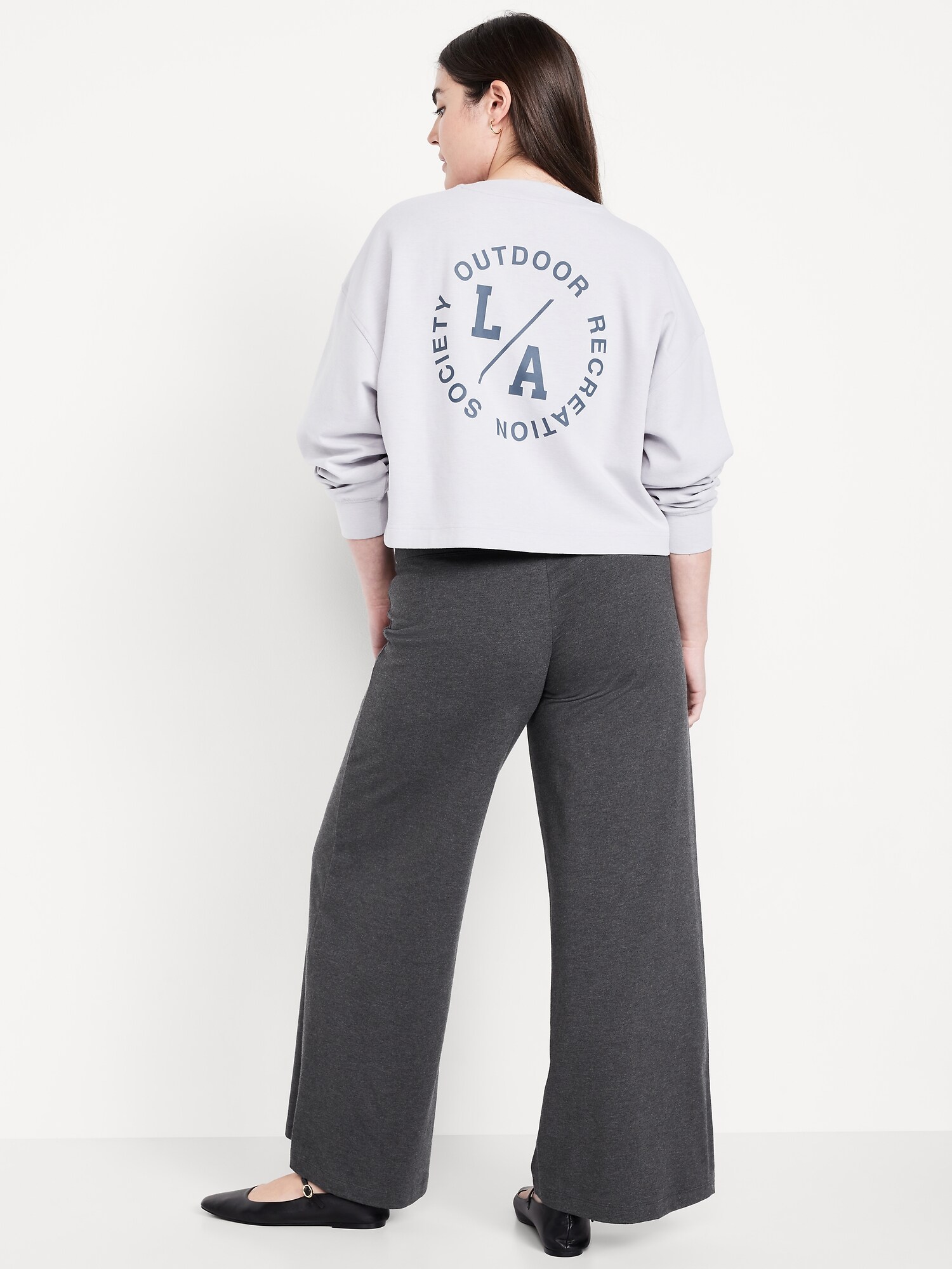 Женские леггинсы Old Navy Mid-Rise Jersey Super Wide-Leg, цвет: Тёмный меланжевый серый — фото 6