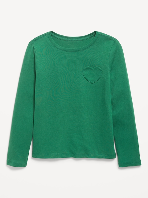 Softest Long-Sleeve Heart-Pocket T-Shirt for Girls - Botanica