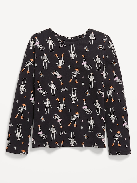 Softest Printed Long-Sleeve T-Shirt for Girls - Black Skeleton