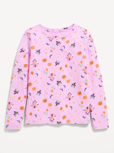 Softest Printed Long-Sleeve T-Shirt for Girls - Halloween Icons