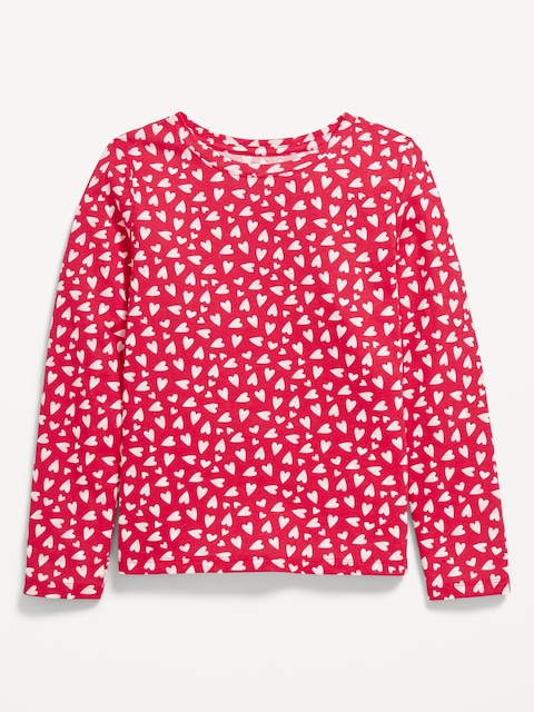 Softest Printed Long-Sleeve T-Shirt for Girls - Red Hearts