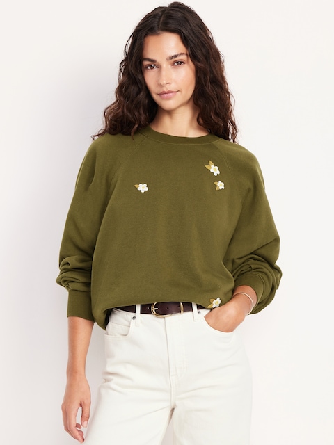 SoComfy Oversized Raglan Sweatshirt - Avocado Oil/Flowers
