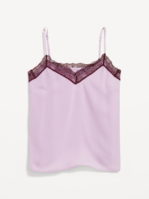 Lace-Trim Satin Cami Top - Spring Wisteria