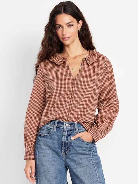 Button-Down Plaid Ruffle Shirt - Pink Plaid