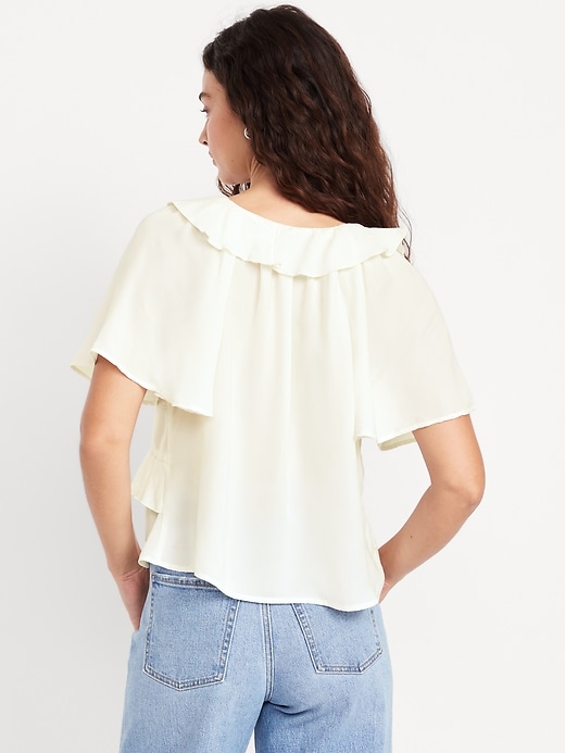 Image number 2 showing, Satin Ruffle Tie-Front Top