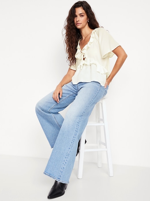 Image number 3 showing, Satin Ruffle Tie-Front Top