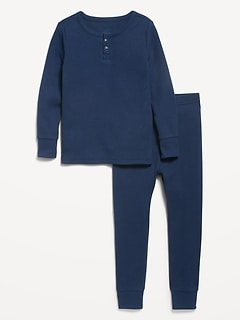 Snug-Fit Ribbed Henley Pajama Set for Toddler & Baby