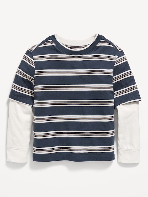 Oversized Long-Sleeve 2-In-1 T-Shirt for Toddler Boys - Navy Stripe