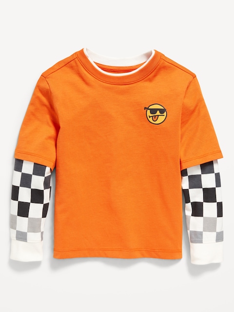 Oversized Long-Sleeve 2-In-1 T-Shirt for Toddler Boys - Orange Blossom