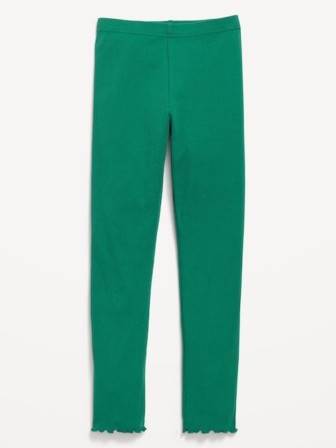 High-Waisted Lettuce Edge Rib-Knit Leggings for Girls