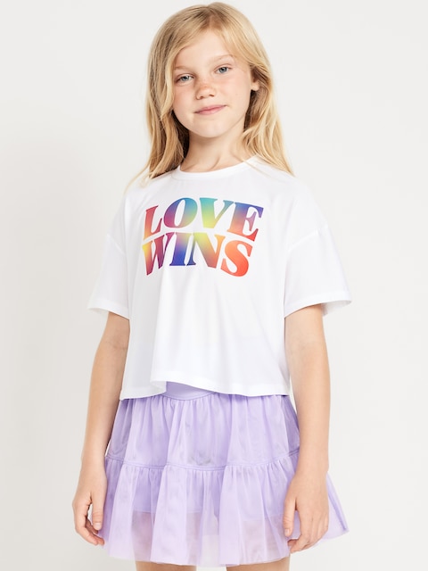 CloudMotion Cropped Performance T-Shirt for Girls - Orange Stripe
