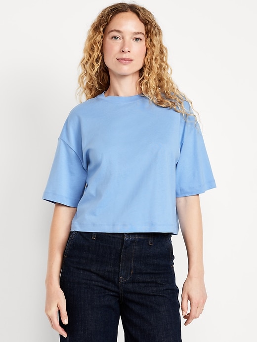 Image number 1 showing, Vintage Crew-Neck Oversized Crop T-Shirt