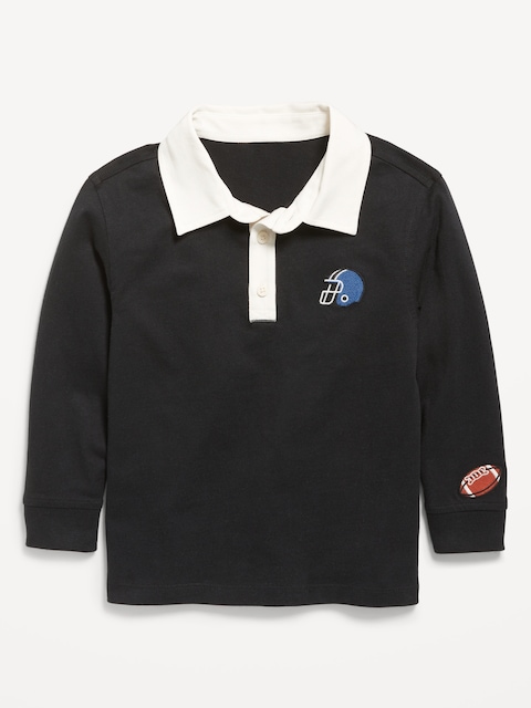 Oversized Long-Sleeve Rugby Shirt for Toddler Boys - Black Jack