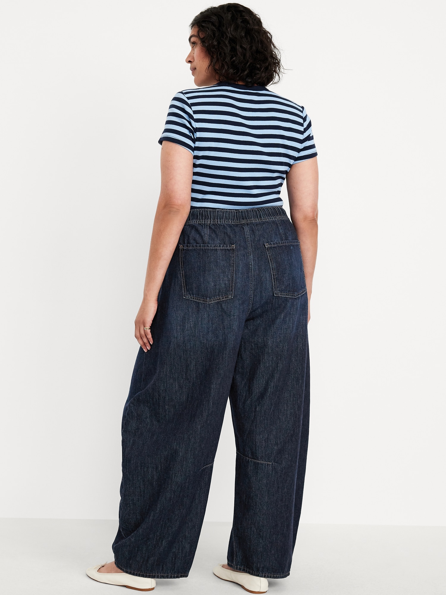 High-Waisted Pull-On Barrel Jeans