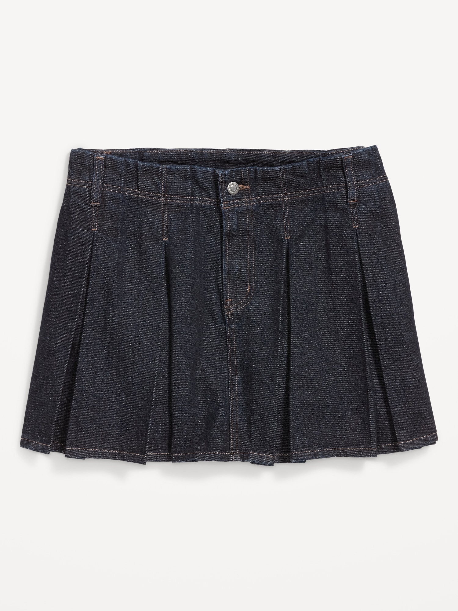 Mid-Rise Pleated Jean Mini Skirt