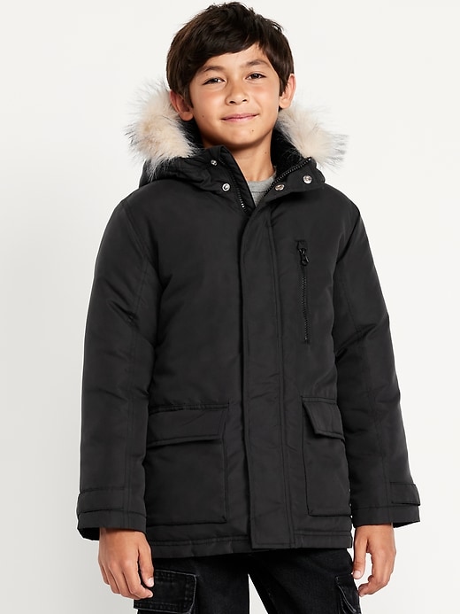 Image number 1 showing, Water-Resistant Faux-Fur Hooded Parka Jacket for Boys