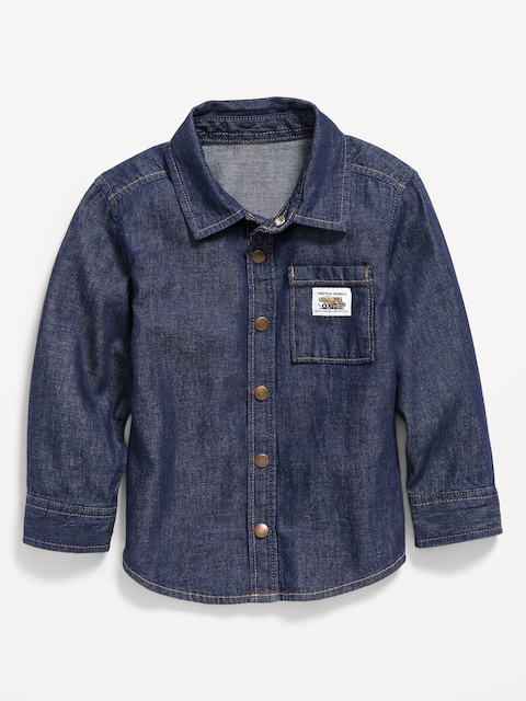 Long-Sleeve Pocket Jean Shirt for Toddler Boys