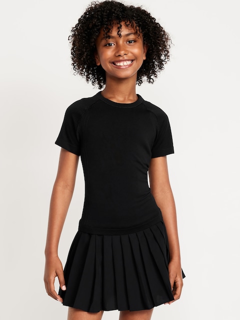 Fitted Seamless Performance Top for Girls - Light Black Heather