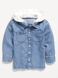 Image number 1 showing, Button-Front Hooded Shirt for Toddler Boys