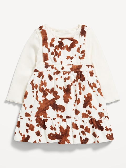 Long-Sleeve Ribbed T-Shirt and Corduroy Dress Set for Baby - Animal Print