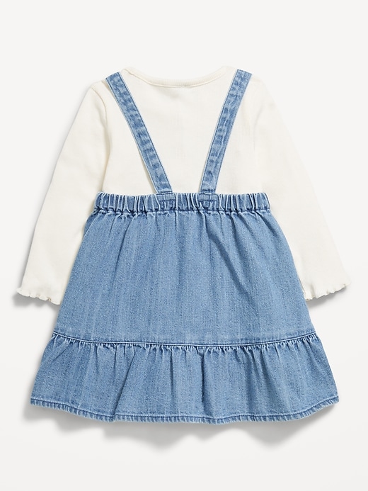 Image number 2 showing, Long-Sleeve Ribbed T-Shirt and Chambray Dress Set for Baby