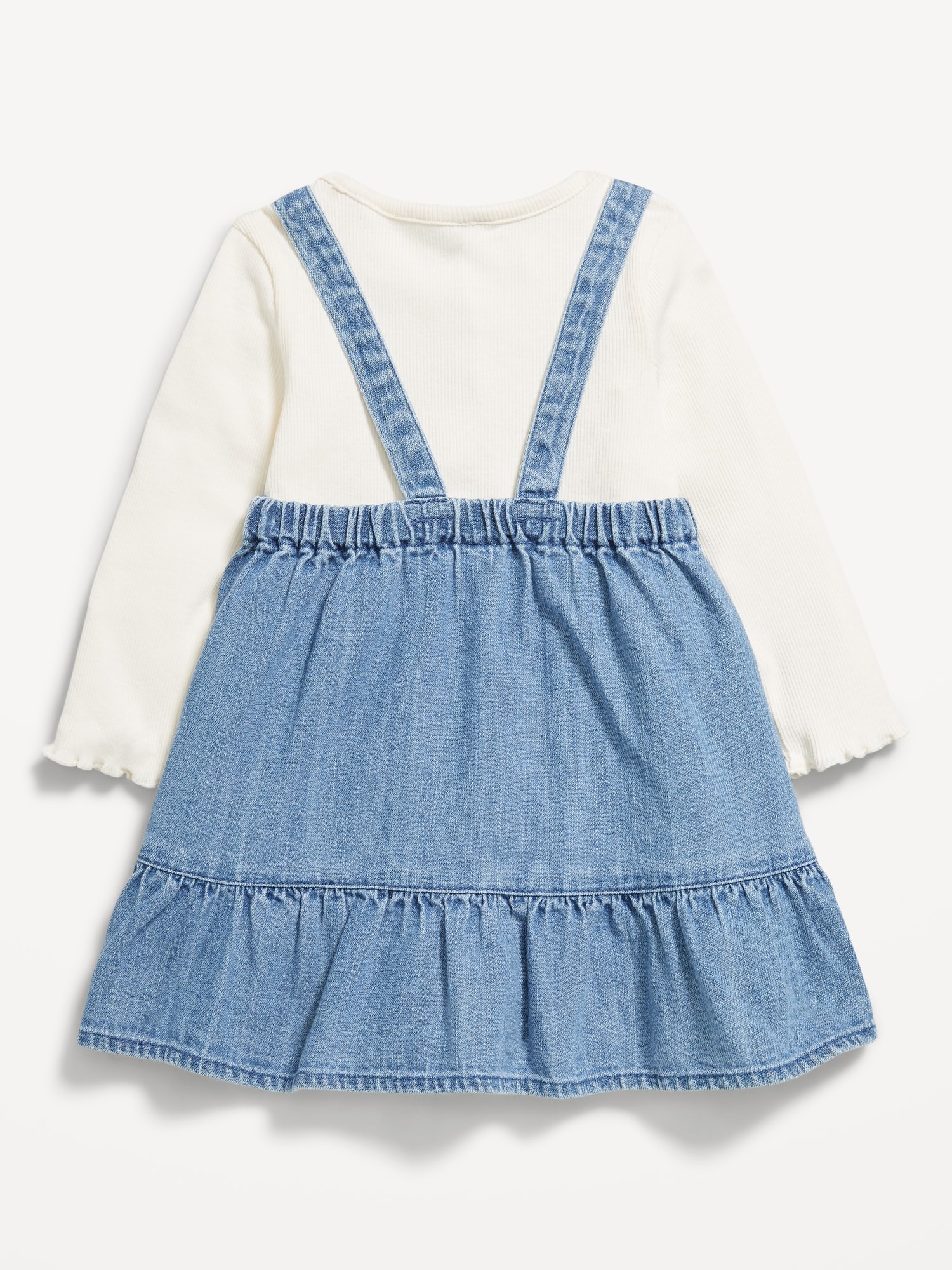 Long-Sleeve Ribbed T-Shirt and Chambray Dress Set for Baby