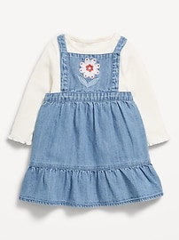 Image number 1 showing, Long-Sleeve Ribbed T-Shirt and Chambray Dress Set for Baby