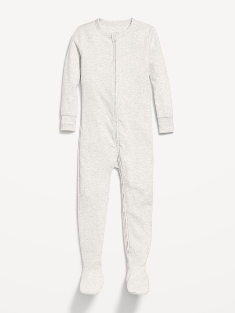 Snug-Fit 2-Way-Zip Ribbed Pajama One-Piece for Toddler & Baby - Light Gray Heather