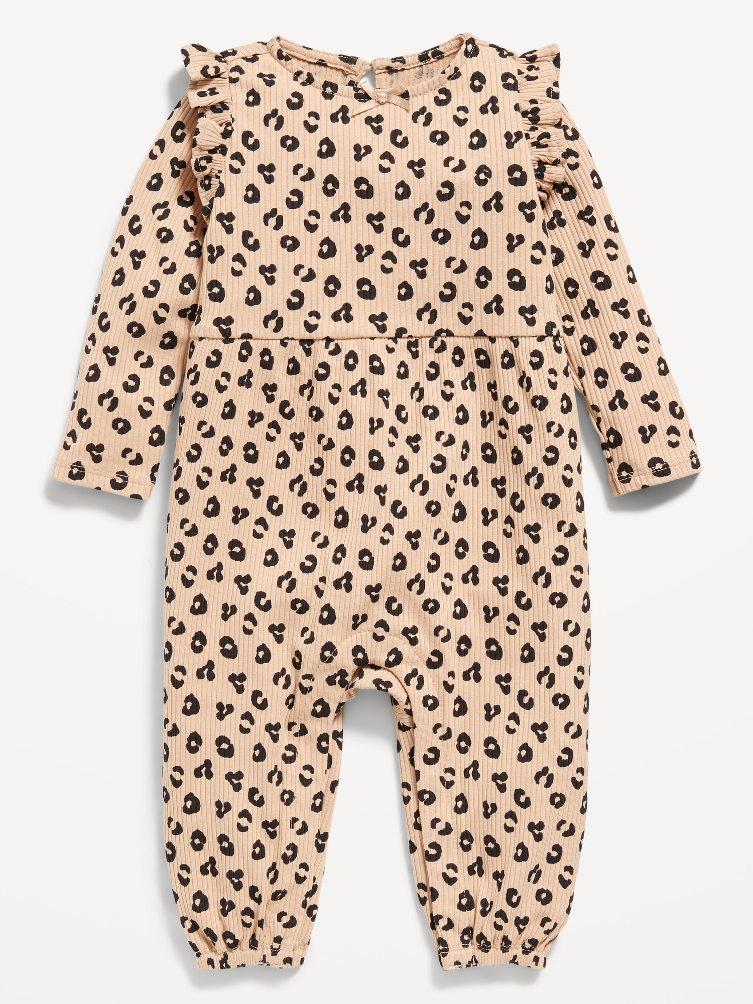 Long-Sleeve Ruffle-Trim Ribbed Jumpsuit for Baby