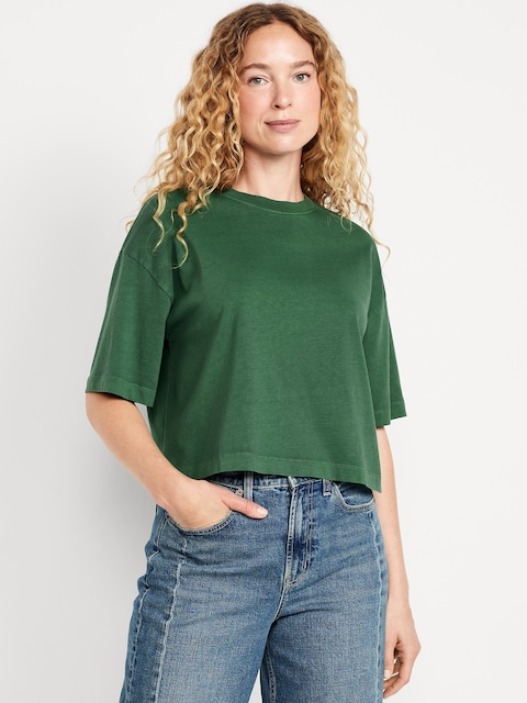 Vintage Crew-Neck Cropped T-Shirt - Field Of Greens