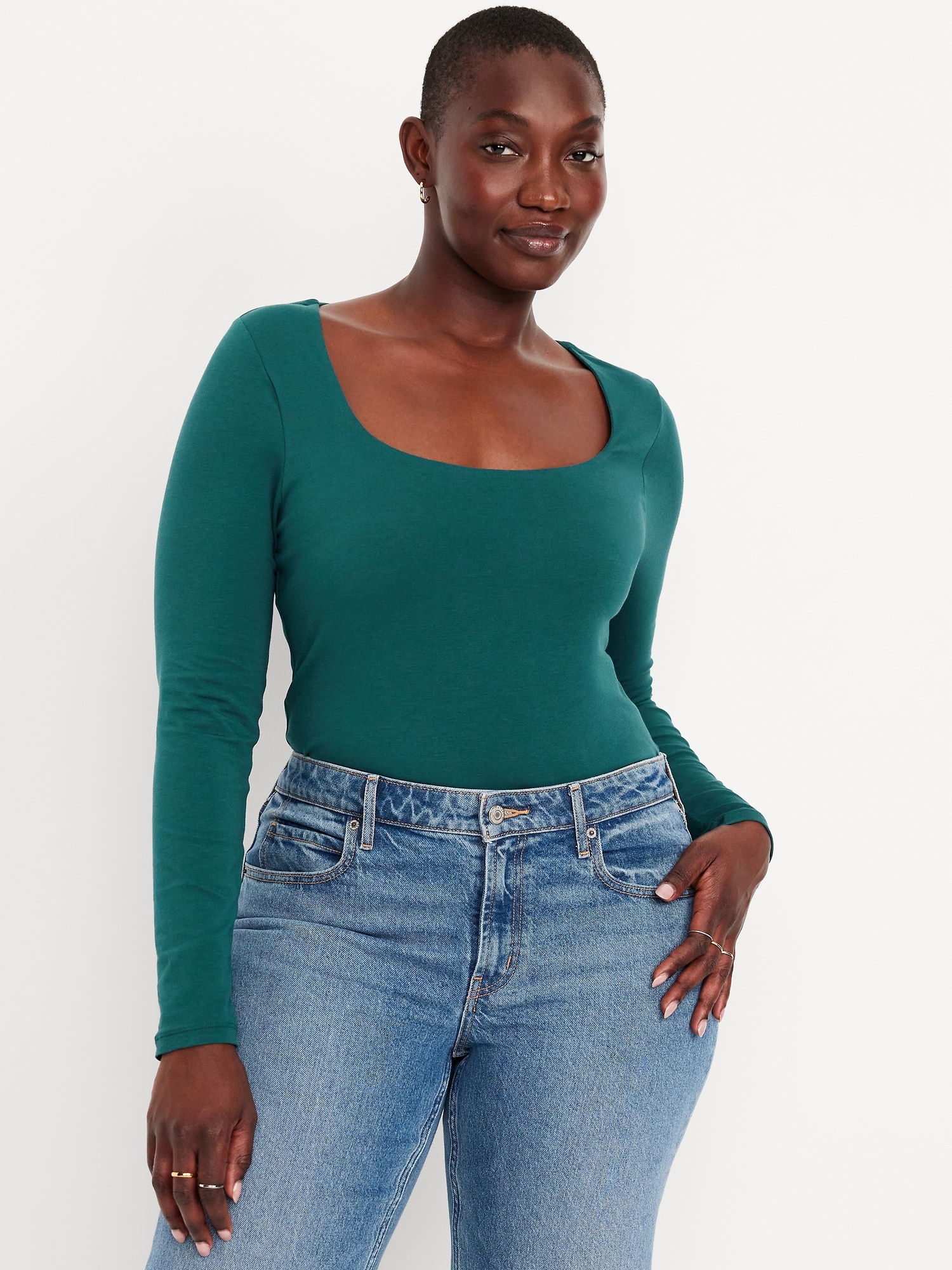 Fitted Double-Layer Scoop-Neck Top | Old Navy
