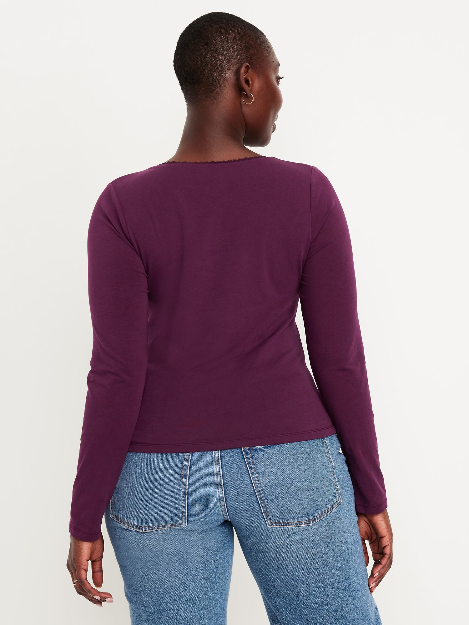 Fitted Double-Layer Scoop-Neck Top