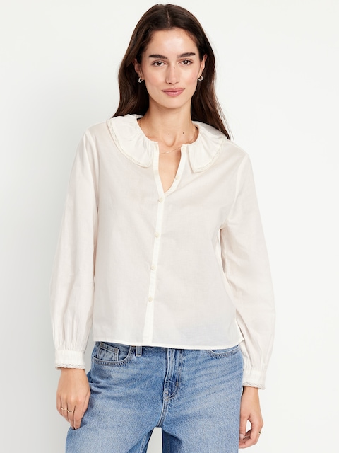 Ruffle Button-Down Shirt - Sea Salt