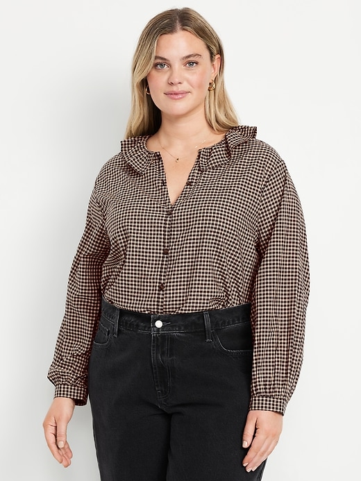 Image number 7 showing, Button-Down Plaid Ruffle Shirt