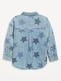 Image number 3 showing, Printed Oversized Pocket Jean Top for Girls