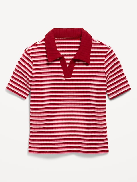 Short-Sleeve Fitted Collared Top for Girls