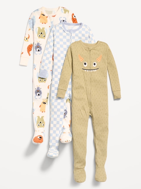 Snug-Fit 2-Way-Zip Pajama One-Piece 3-Pack for Toddler & Baby - Monster