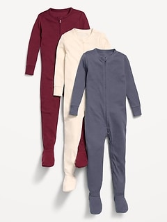 Snug-Fit 2-Way-Zip Ribbed Pajama One-Piece 3-Pack for Toddler & Baby