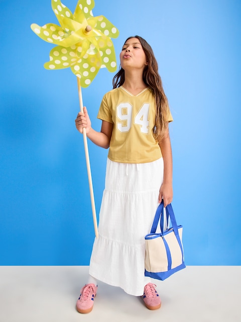Tiered Swing Midi Skirt for Girls - Calla Lily White