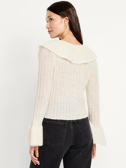 Image number 2 showing, Wool-Blend Ruffle Tie-Front Cropped Cardigan