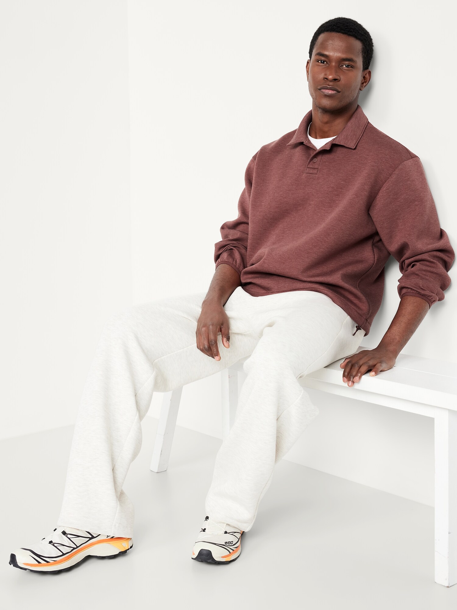 Мужская толстовка Old Navy Bounce Fleece Oversized Polo Sweatshirt, цвет: Тёмно-бордовый — фото 3