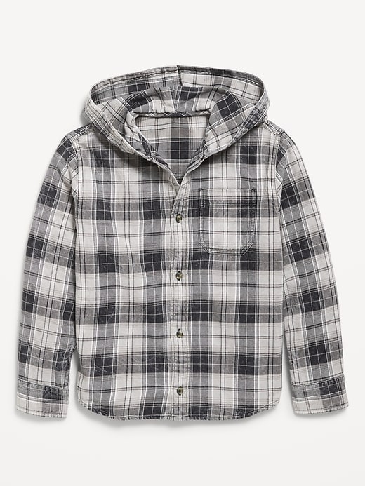 Image number 2 showing, Long-Sleeve Plaid Washed Flannel Hooded Shirt for Boys