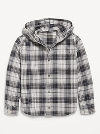 Image number 2 showing, Long-Sleeve Plaid Washed Flannel Hooded Shirt for Boys