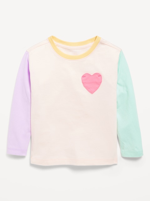 Long-Sleeve Heart Pocket T-Shirt for Toddler Girls - Pink Colorblock