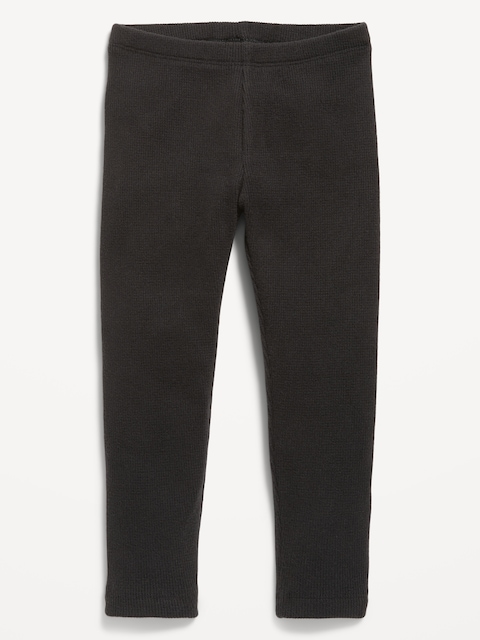 Cozy Waffle-Knit Leggings for Toddler Girls - Black Jack