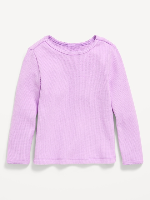 Cozy Long-Sleeve Waffle-Knit T-Shirt for Toddler Girls - Clary Sage