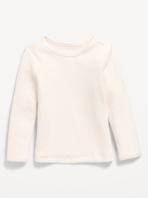 Cozy Long-Sleeve Waffle-Knit T-Shirt for Toddler Girls - Creme De La Creme