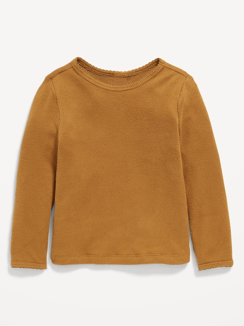 Cozy Long-Sleeve Waffle-Knit T-Shirt for Toddler Girls - Honeyed Acorn